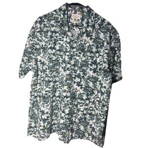 XL Weatherproof Vintage Washable Linen Shirt Button Down Green Yellow Floral